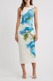 FLYING TOMATO Floral Ruched Midi Dress