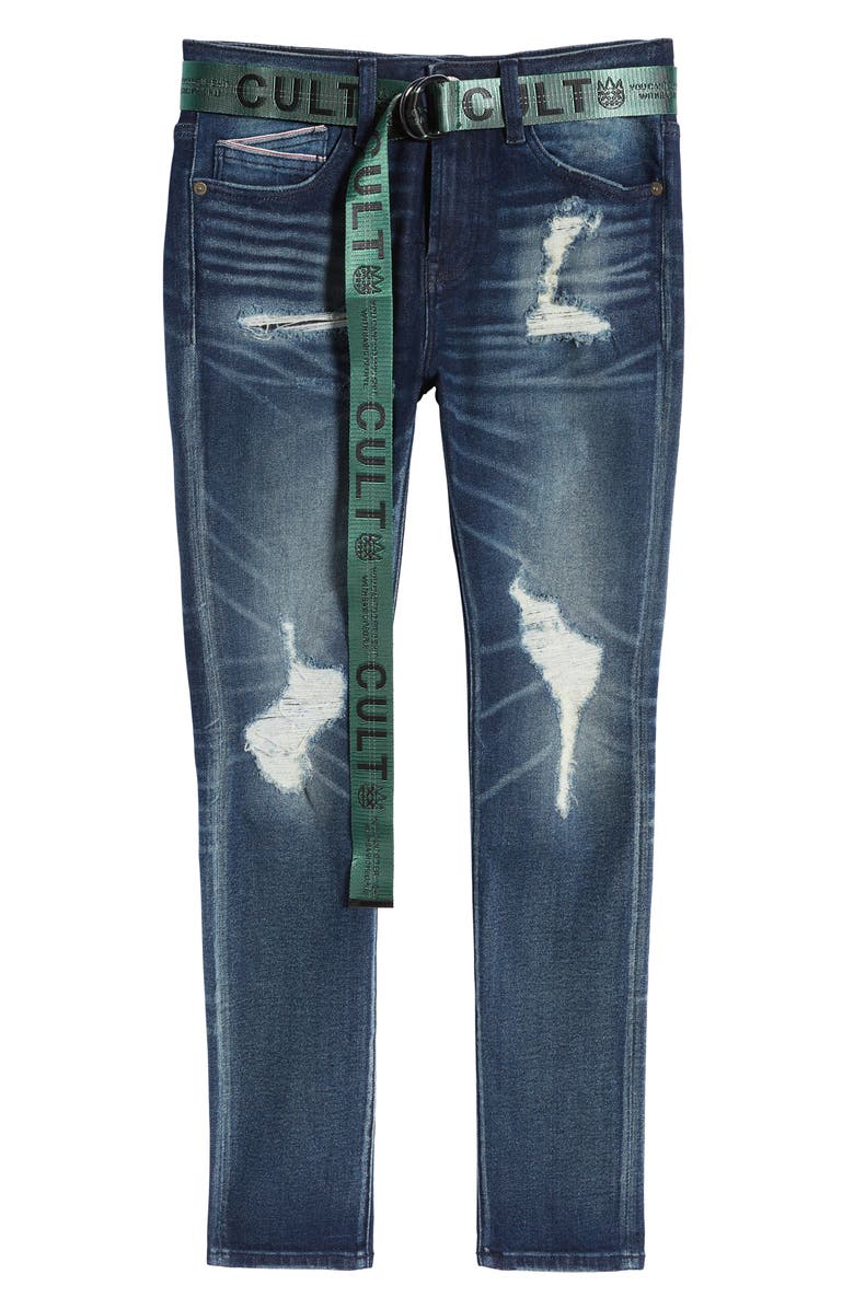 Cult of Individuality Punk Belted Super Skinny Jeans, Alternate, color,