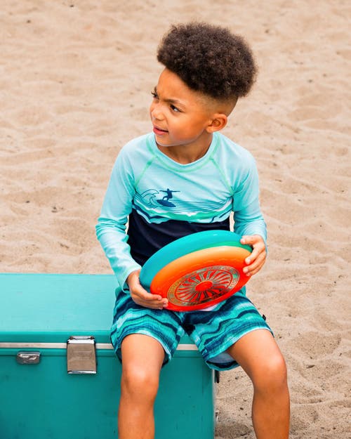 Deux Par Deux Little Boy's Printed Boardshorts Blue Wave And Black In Blue Wave And Black