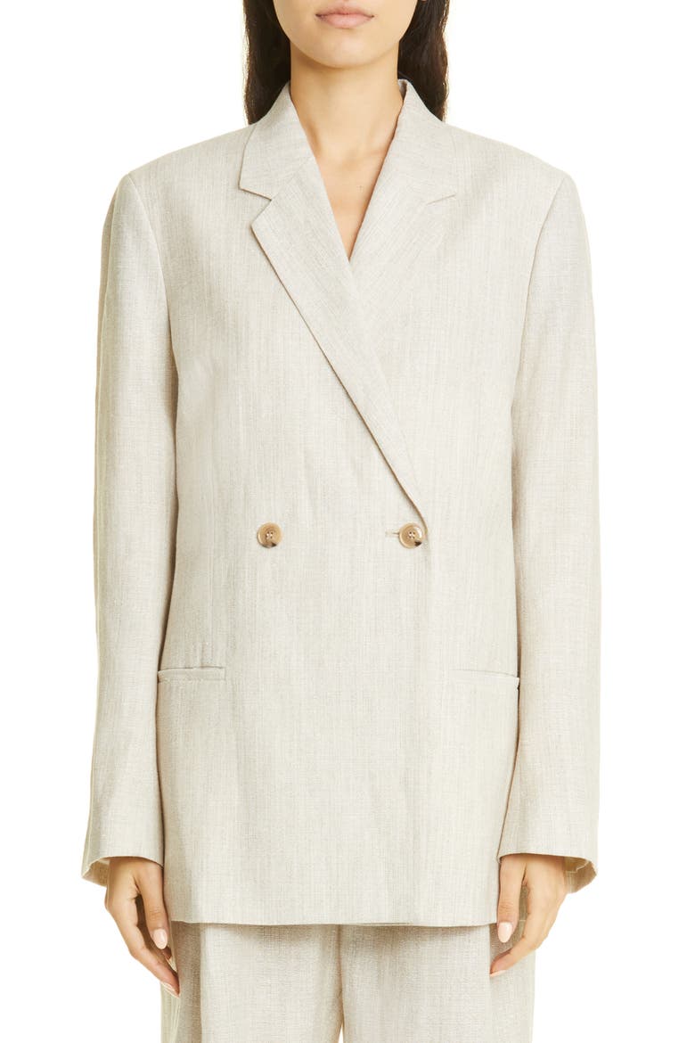 Oversize Double Breasted Wool & Linen Blazer, Main, color, MIST MELANGE