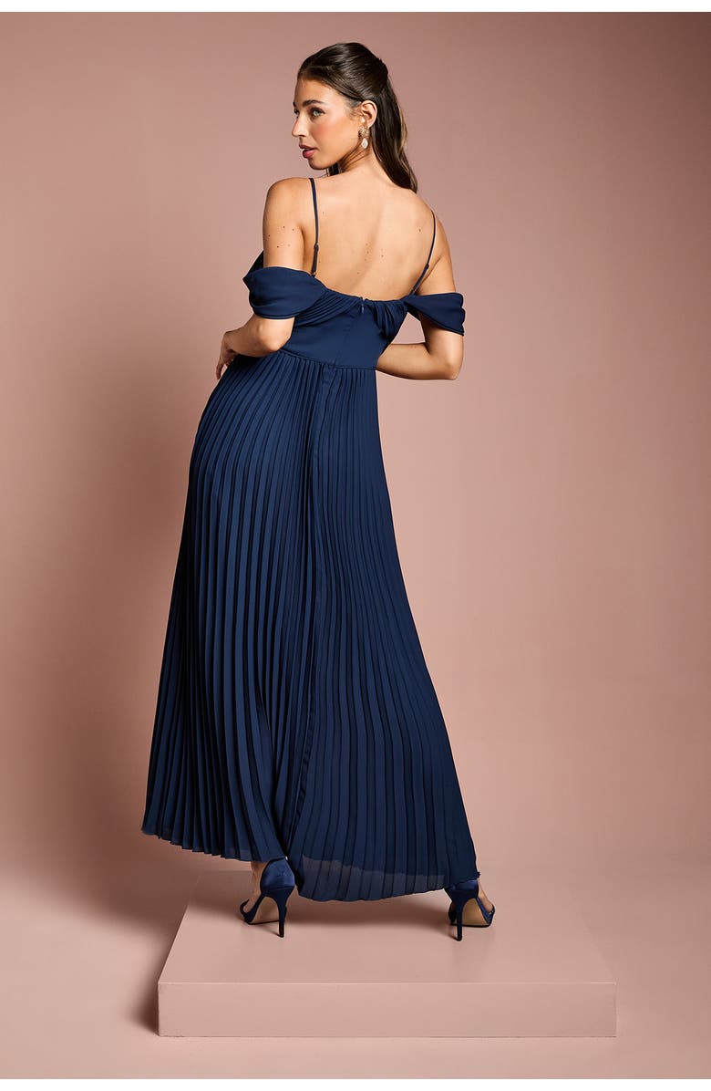 Coast Bardot Pleated Maxi Bridesmaid Dress, Alternate, color, Navy