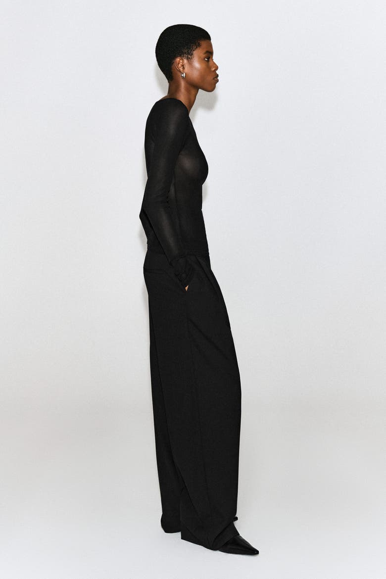 Slim Ribbed Silk Top, Alternate, color, BLACK