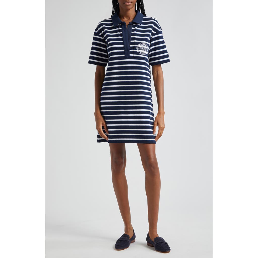 Veronica Beard Terrence Gestreiftes Minikleid Aus Frottee Aus Einer Baumwollmischung Mit Stickereien In Marine/off White/blue Surf