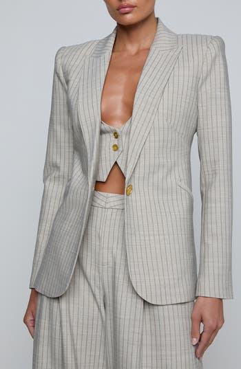 L'agence Sheila Structured Pinstripe Blazer In Grey/ Tan Pinstripe
