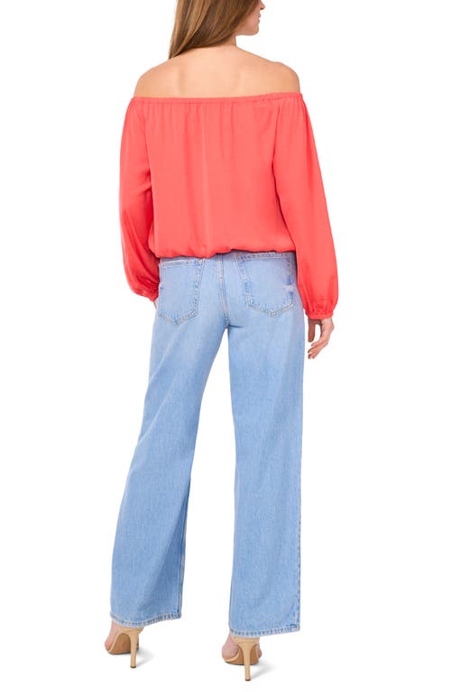 Vince Camuto Off The Shoulder Tie Hem Button-up Top In Cayenne