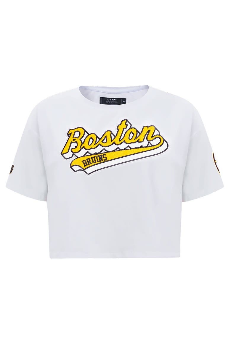Women's Pro Standard White Boston Bruins Boxy Script Tail Cropped T-Shirt, Main, color, White