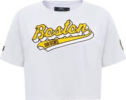 PRO STANDARD Women's Pro Standard White Boston Bruins Boxy Script Tail Cropped T-Shirt