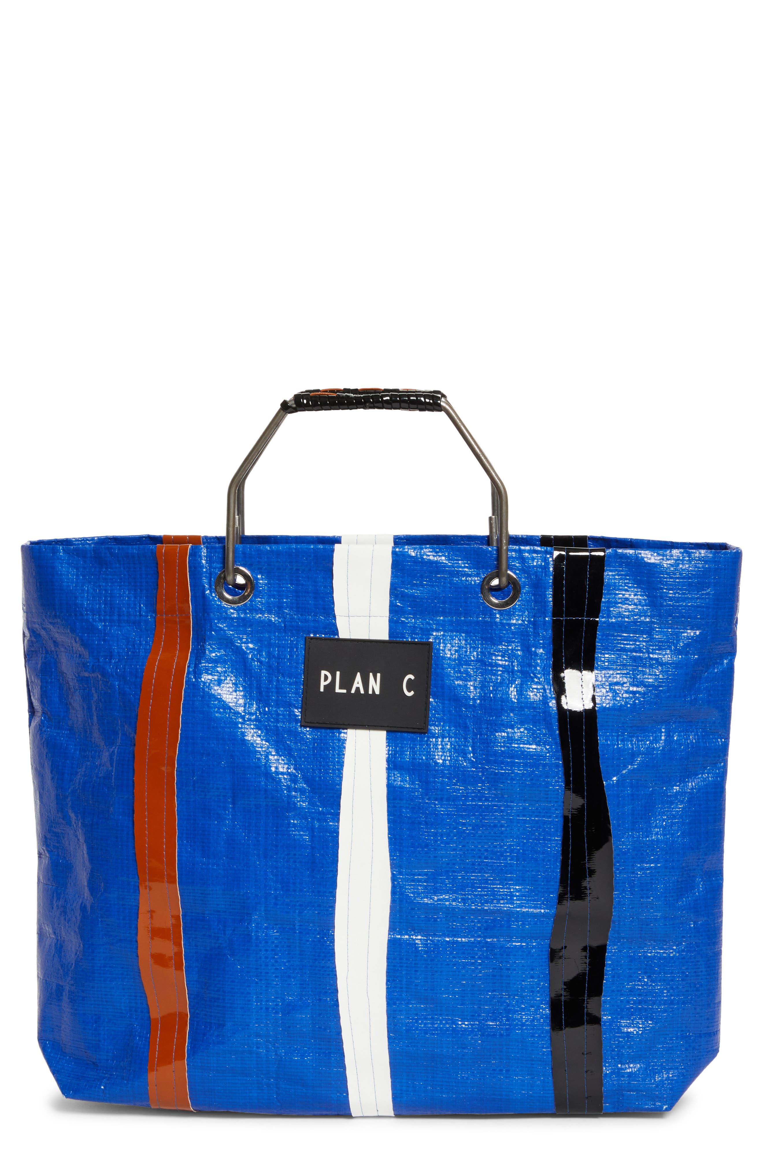 PLAN C Stripe Shopper Tote, Main, color, Blue White Blacks