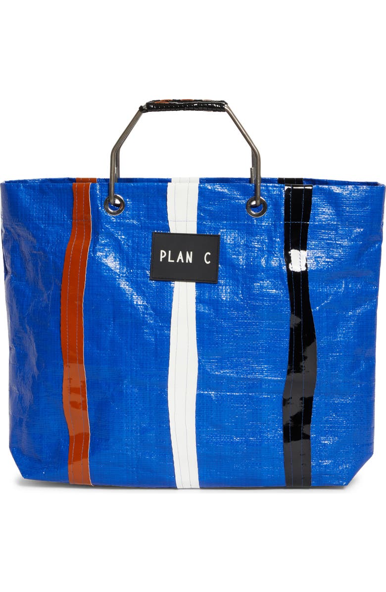 PLAN C Stripe Shopper Tote, Main, color, Blue White Blacks