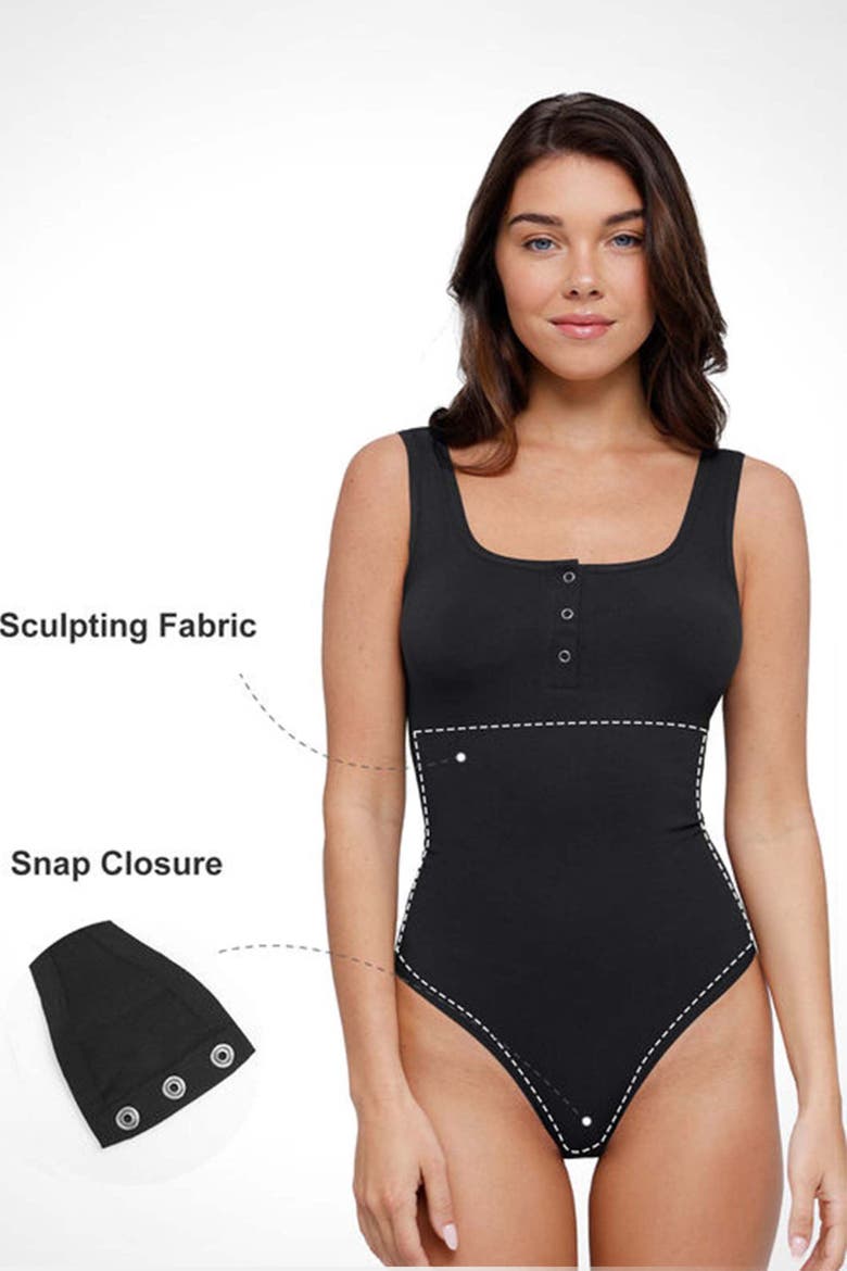 Shapewear Seamless Modal Henley Tank Bodysuit, Alternate, color, Midnight Black