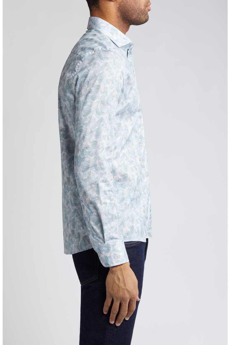 Floral Stretch Button-Up Shirt, Alternate, color, AQUA