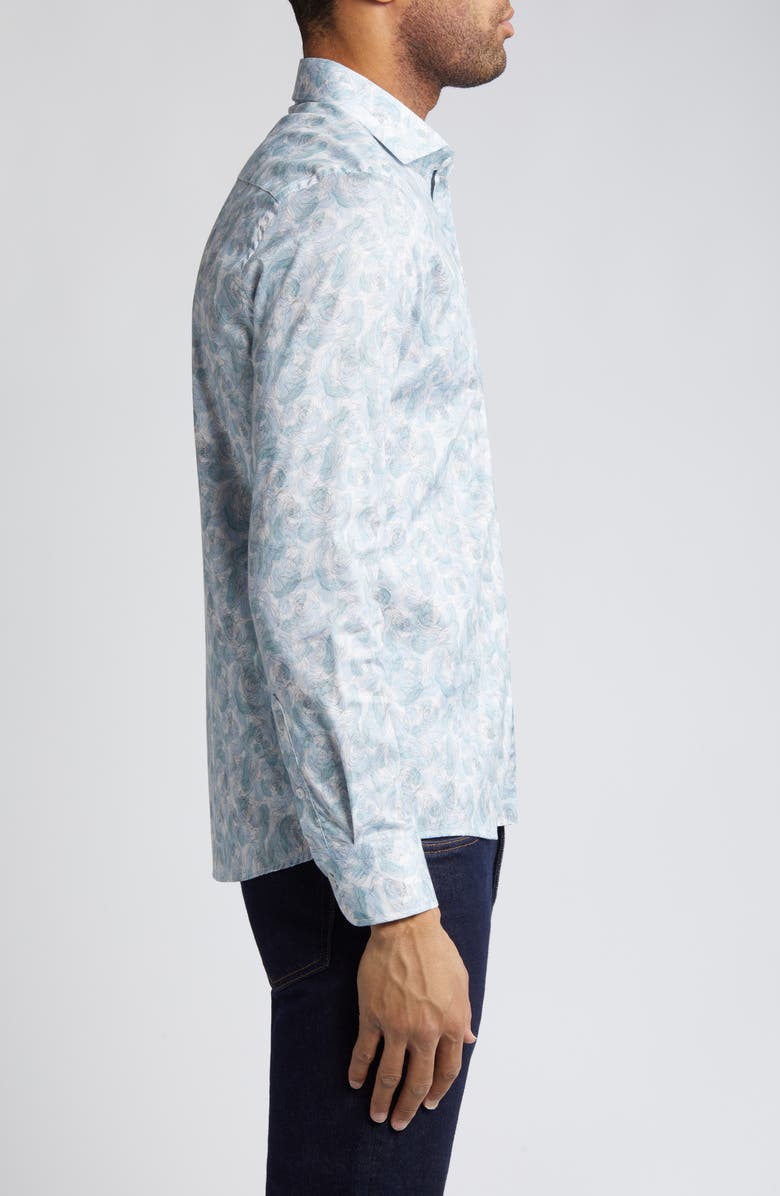 Stone Rose Floral Stretch Button-Up Shirt, Alternate, color, Aqua