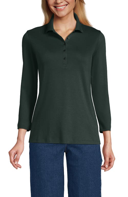 Lands' End 3/4 Sleeve Supima Cotton Polo Shirt In Black