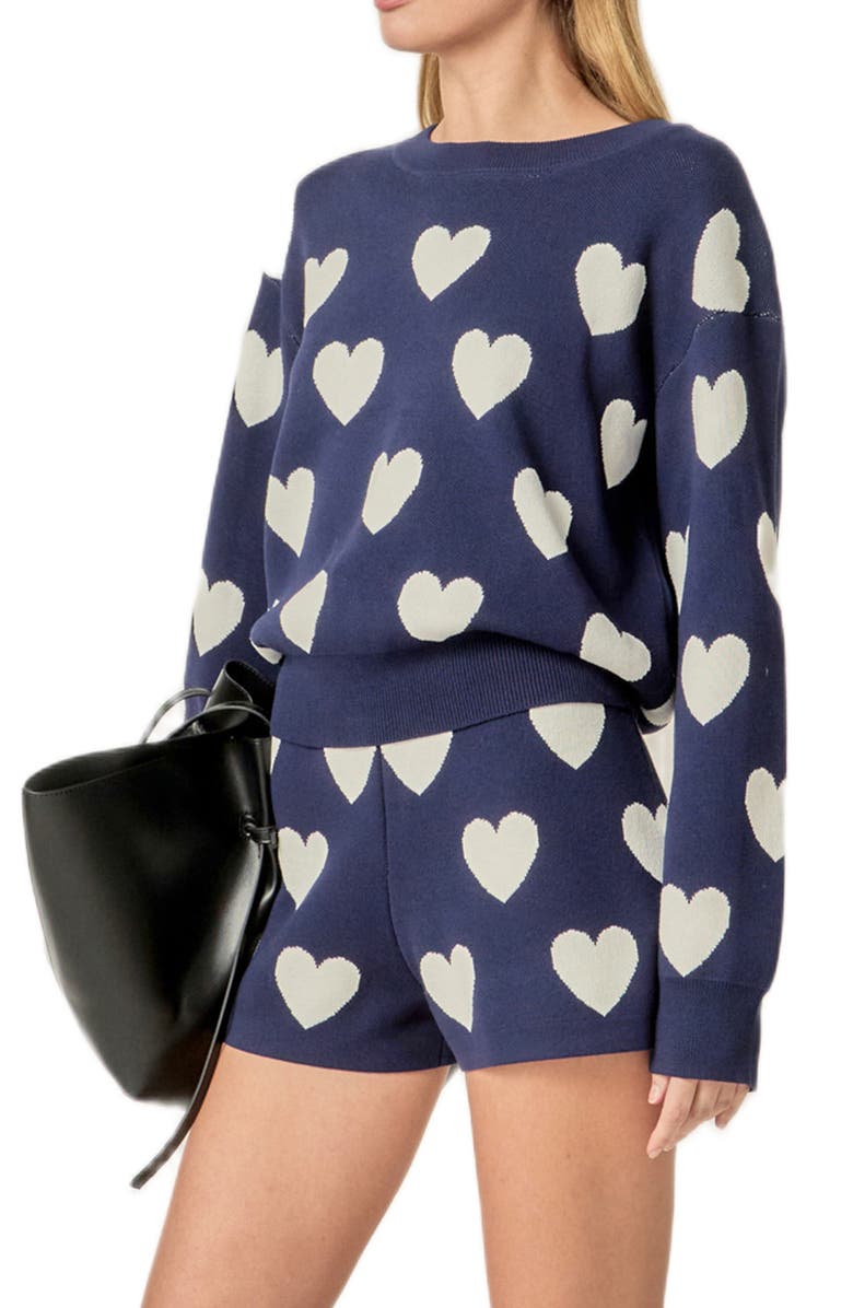 English Factory Intarsia Heart Crewneck Sweater, Alternate, color, Navy/ White