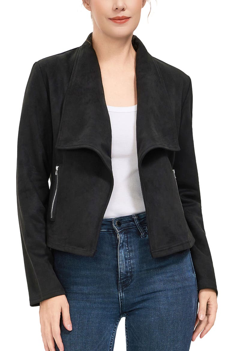 Women's Faux Suede Open Front Jacket, Main, color, Black
