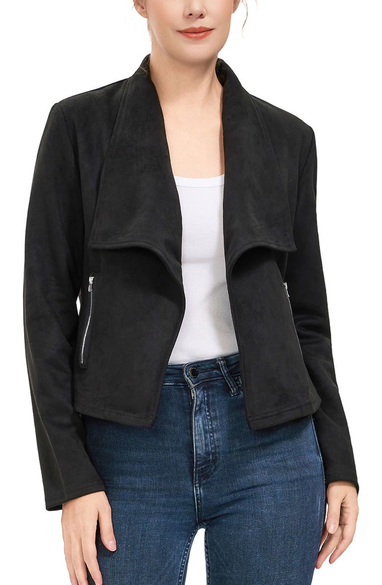 Kimi & Kai Women's Faux Suede Open Front Jacket, Main, color, Black