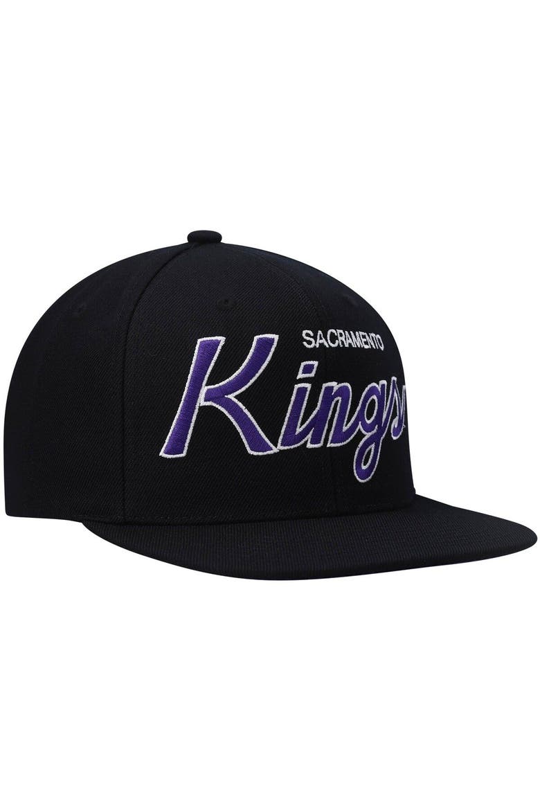 Men's Mitchell & Ness Black Sacramento Kings Hardwood Classics Script 2.0 Snapback Hat, Alternate, color, Black