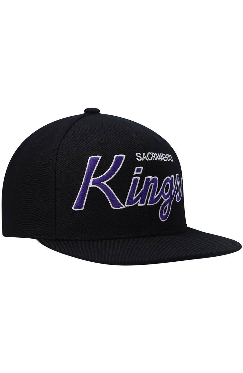 Mitchell & Ness Men's Mitchell & Ness Black Sacramento Kings Hardwood Classics Script 2.0 Snapback Hat, Alternate, color, Black