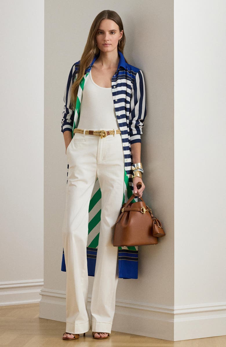 Lauren Ralph Lauren Fayella Stripe Long Sleeve Midi Shirtdress, Alternate, color, Navy Blue/ White/ Green
