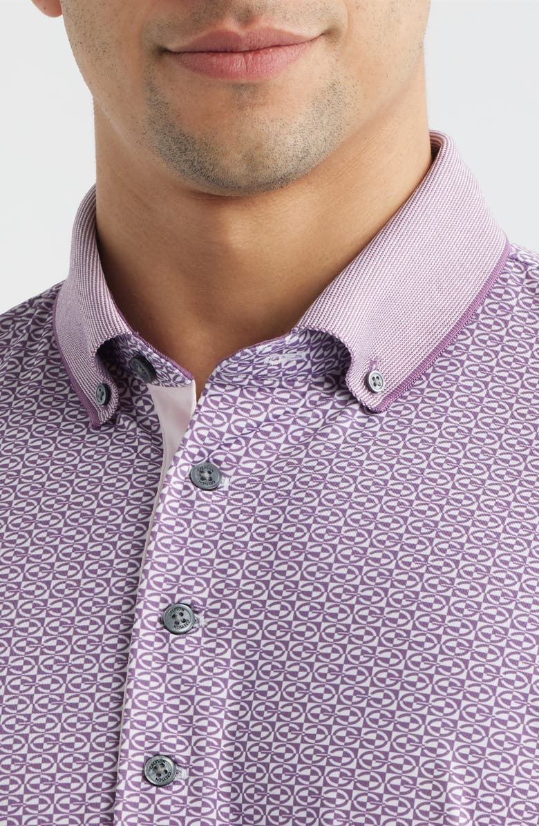 Greyson Guardian Geo Print Performance Button-Down Golf Polo, Alternate, color, Fig