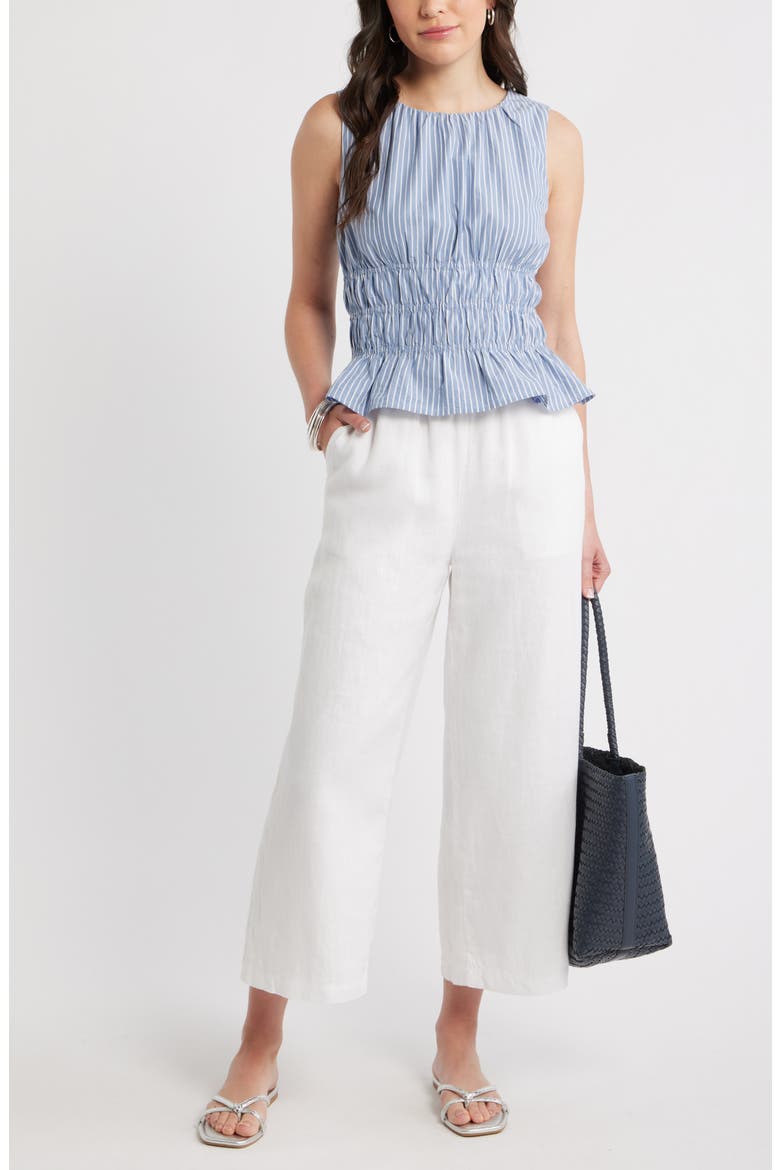 Stripe Smocked Peplum Poplin Top, Alternate, color, BLUE BEYOND CORA STRIPE