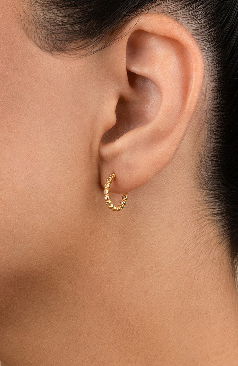 Sterling Forever Bezel Hoop Earrings, Alternate, color, Gold