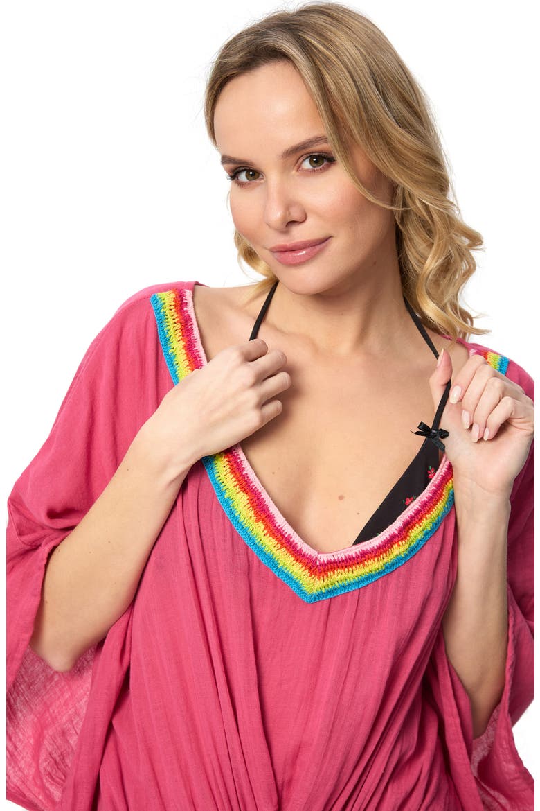 Colorful Crochet V-Neck Cover-Up Kaftan, Alternate, color, MAGENTA