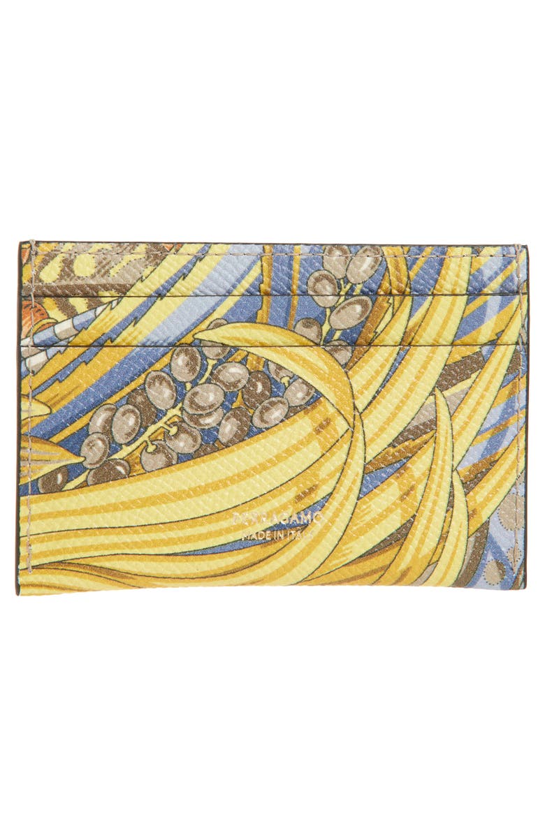 FERRAGAMO Gancini Leather Card Case, Alternate, color, White Stampa Gallo Nero