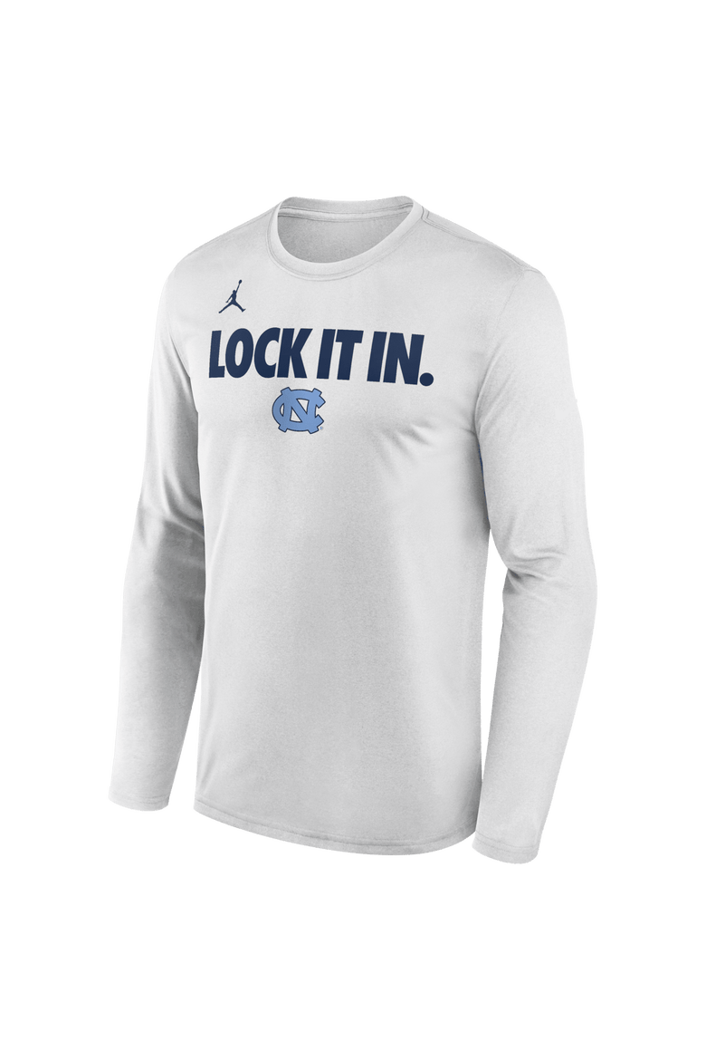 Men's Jordan Brand  White North Carolina Tar Heels 2026 On-Court Bench Long Sleeve T-Shirt, Alternate, color, White