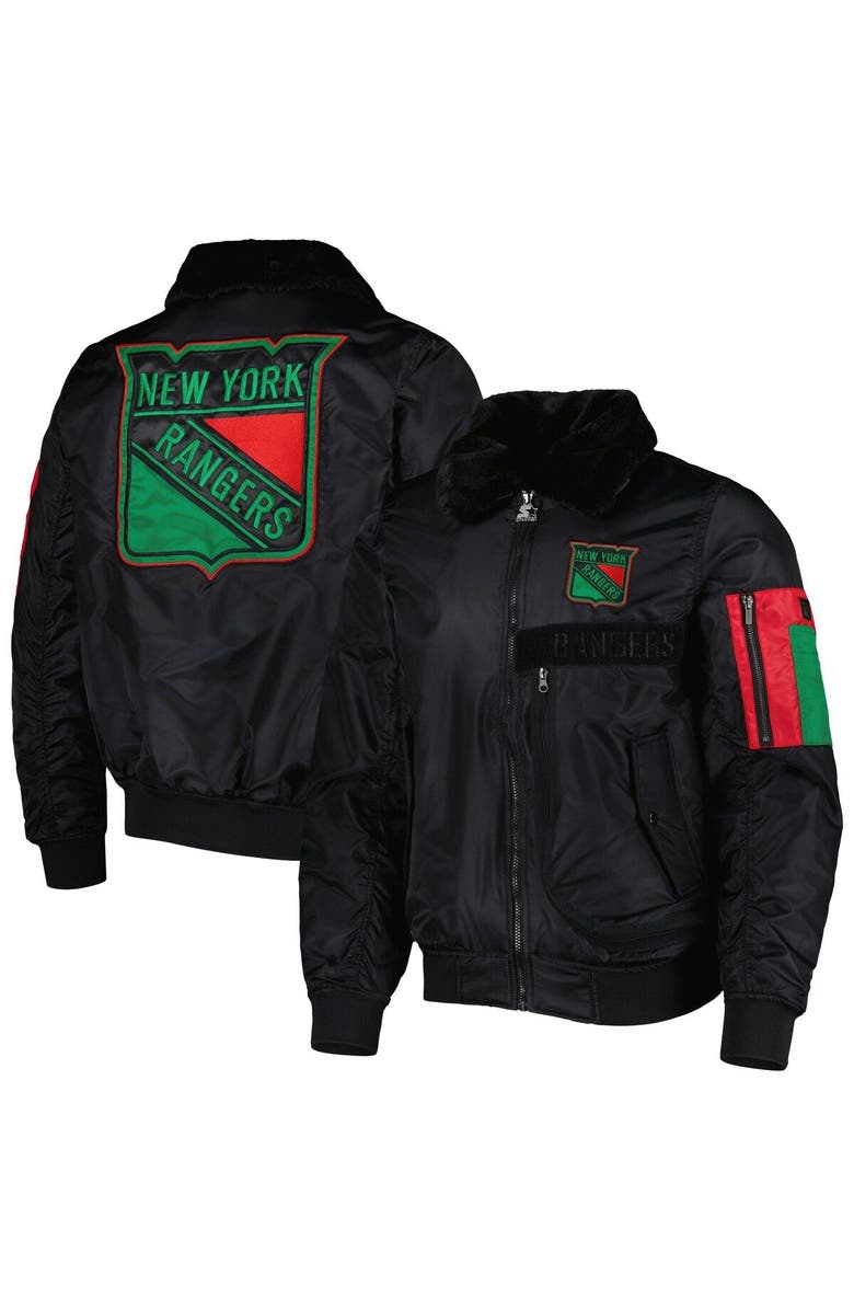 STARTER Men's Starter x Ty Mopkins Black New York Rangers Black History Month Varsity Full-Zip Jacket, Main, color, 