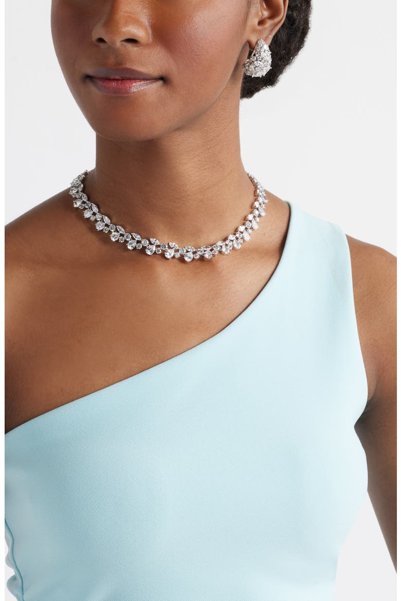 Cubic Zirconia Cluster Collar Necklace, Alternate, color, CLEAR- SILVER