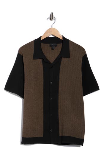 M Magaschoni Snap Button Colorblock Knit Polo