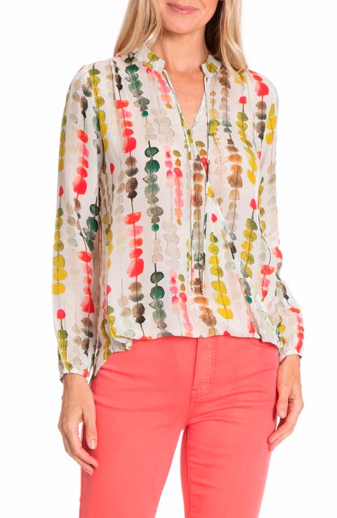 Print Tassel Surplice Chiffon Top
