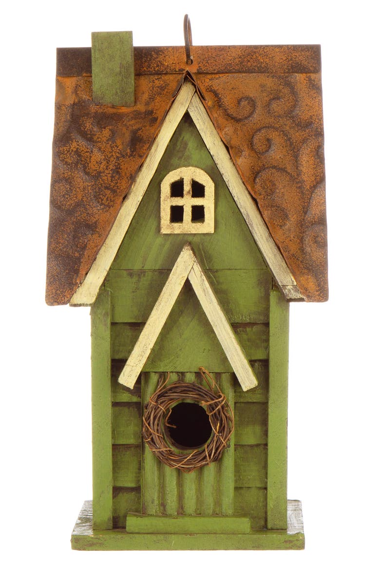 Glitzhome 12"H Retro Distressed Painted Solid Wood Cottage Birdhouse, Alternate, color, Green