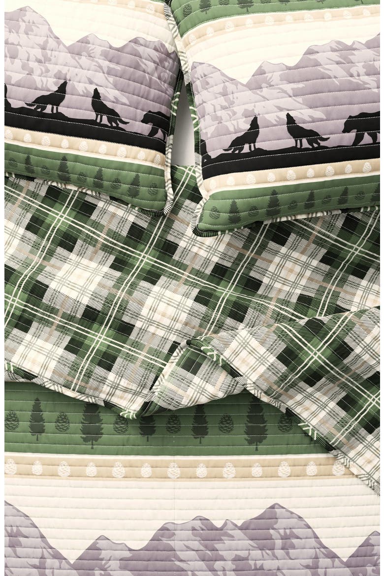 Mountain Scene Plaid Quilt Set, Alternate, color, FOREST PATCHWORK