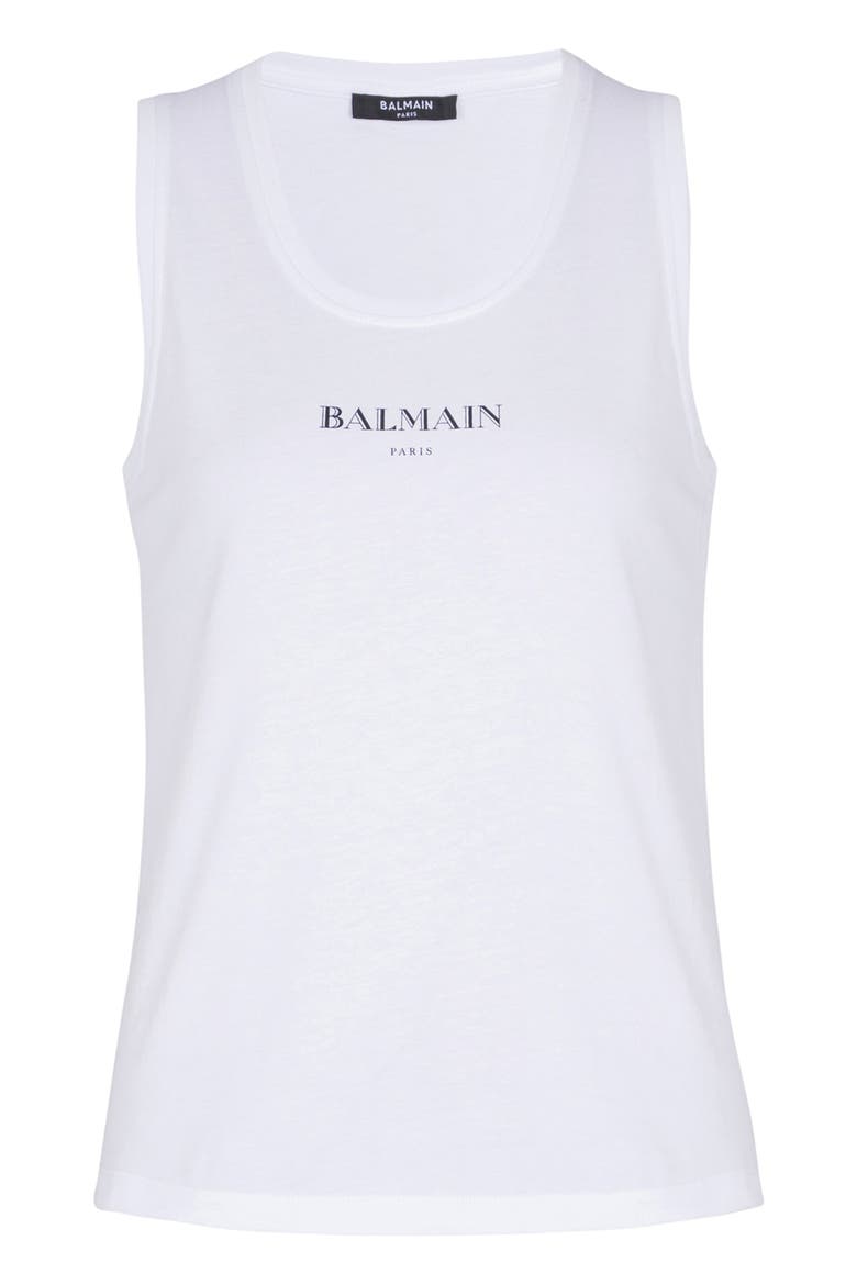 Tank Top with Balmain Print, Alternate, color, white