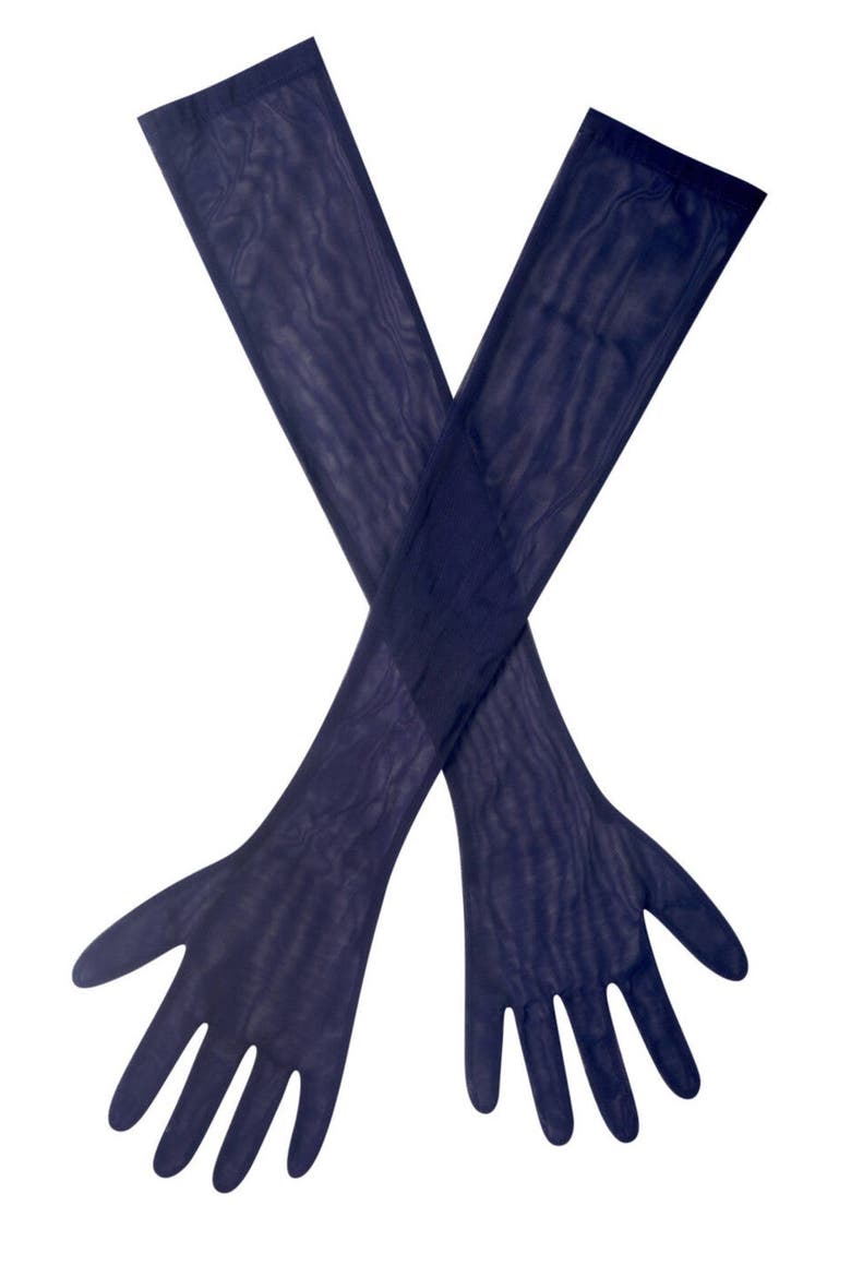 Ora Mesh Opera-Length Gloves, Main, color, Navy