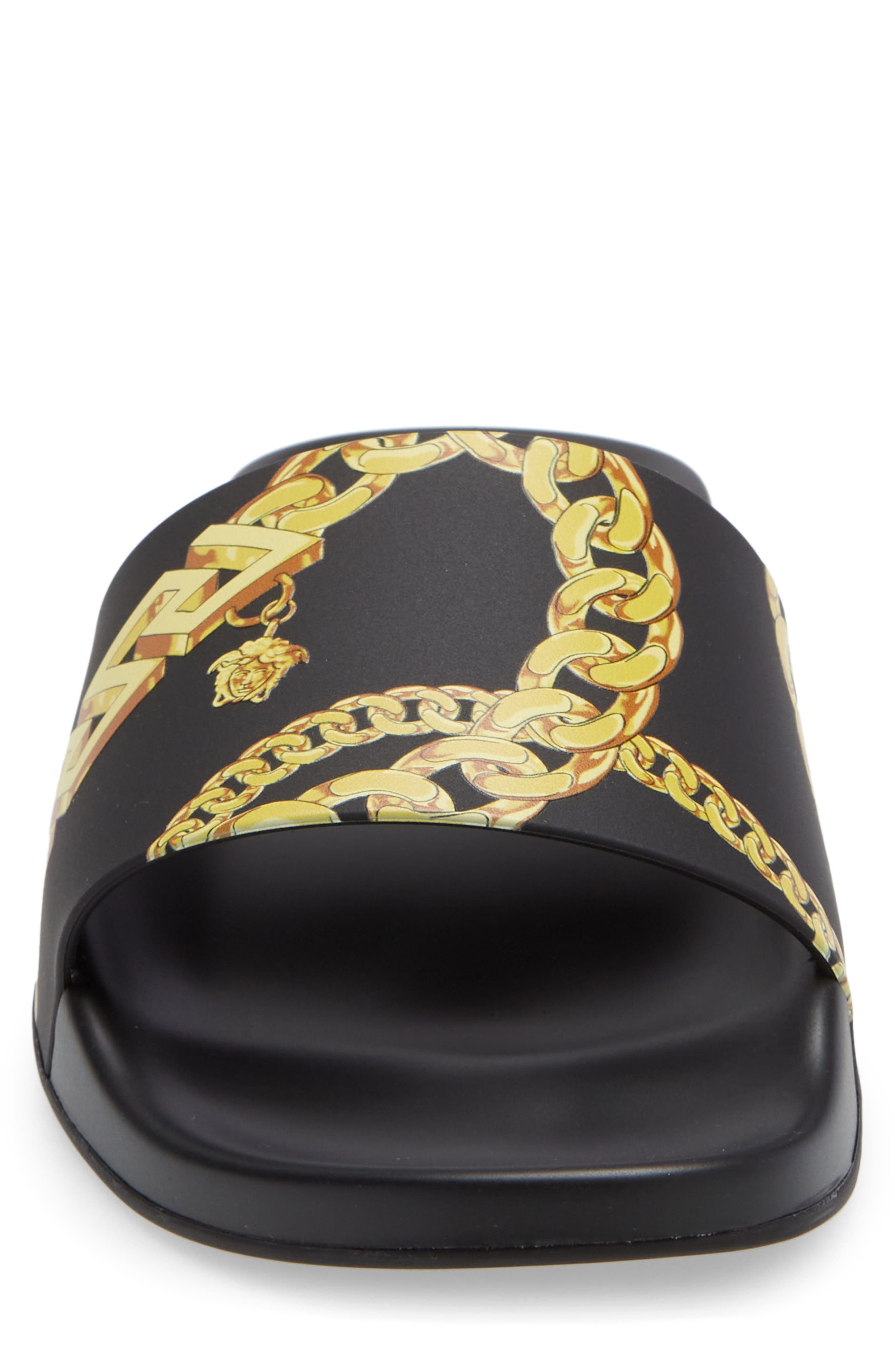 Versace Chain Print Slide Sandal, Alternate, color, 