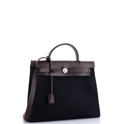 Pre-owned Hermes  Hermes Herbag Zip Leather And Toile 31 In Black
