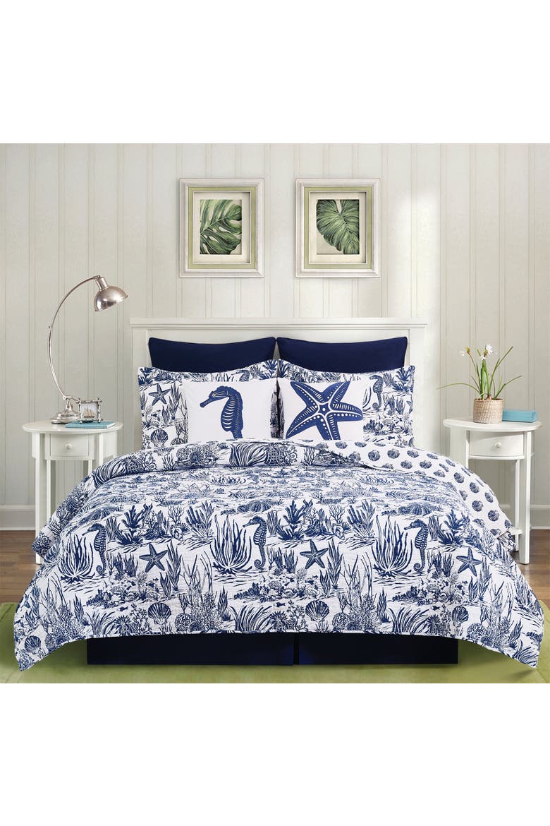 Reef Shores Beach Coastal Cotton Quilt Set  - Reversible and Machine Washable, Alternate, color, Blue