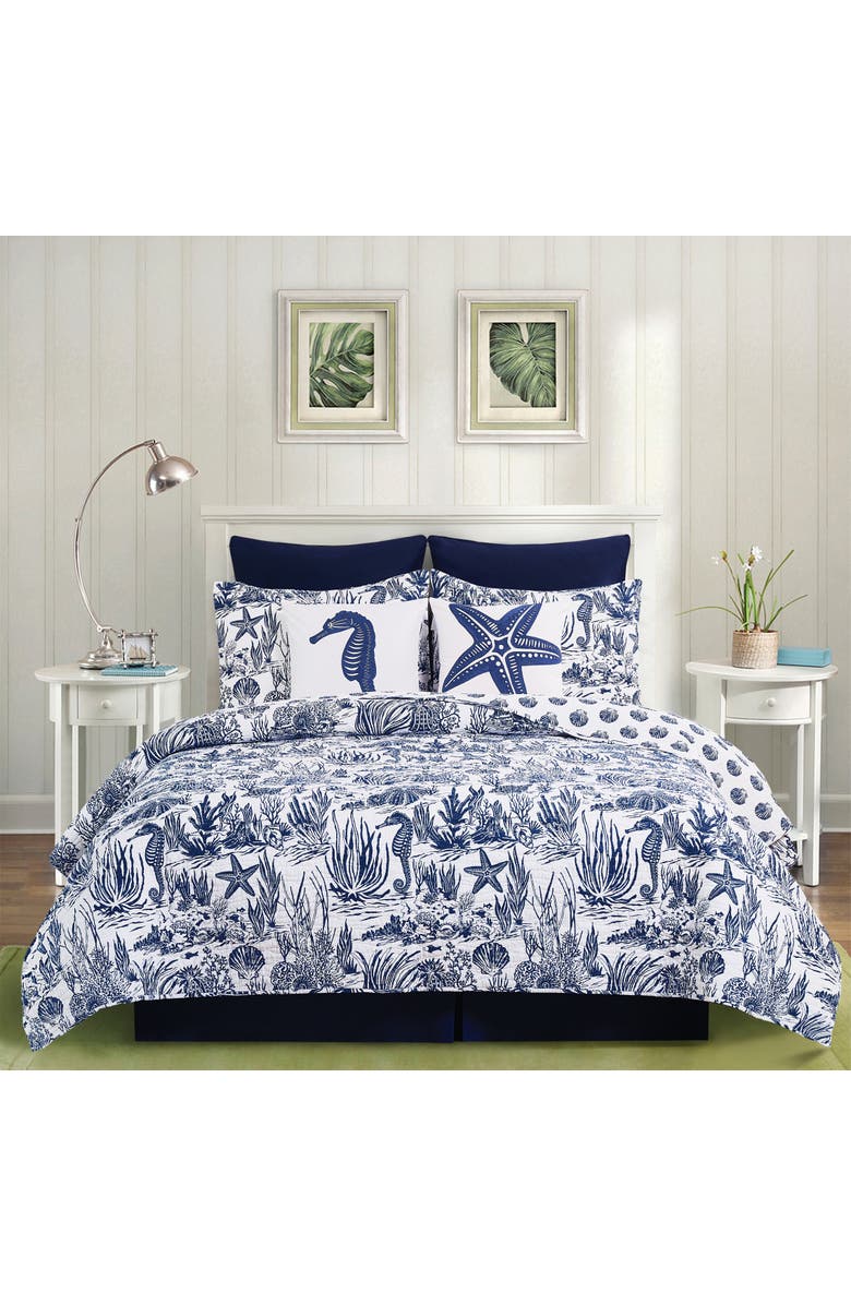 C&F Home Reef Shores Beach Coastal Cotton Quilt Set - Reversible and Machine Washable, Alternate, color, Blue