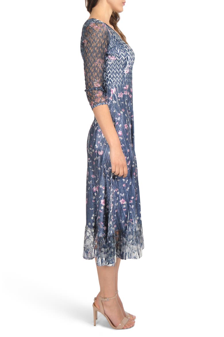 Charmeuse & Lace Midi Dress, Alternate, color, WILD THISTLE