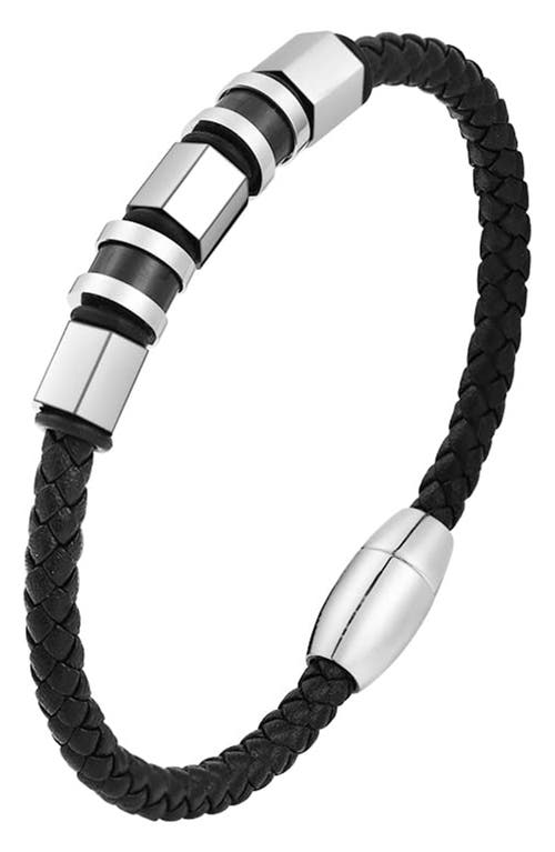Geoffrey Beene Stainless Steel Ornaments Leather Bracelet