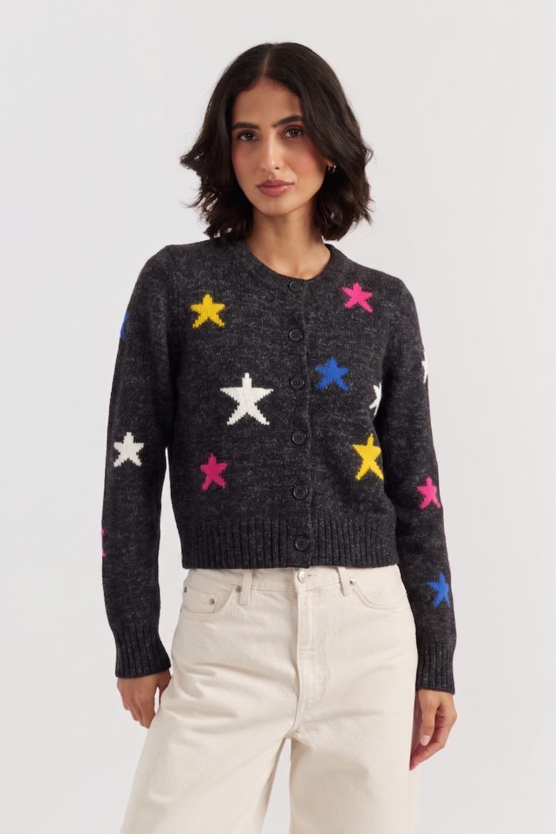 Wool-Cashmere Star Round-neck Sweater, Alternate, color, Black