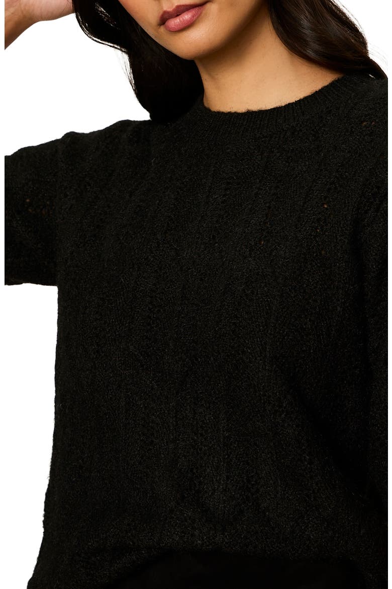 Pointelle Short Sleeve Sweater, Alternate, color, BLACK