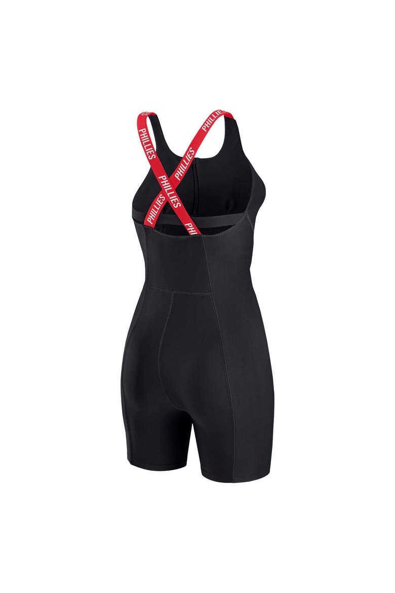 Women's WEAR by Erin Andrews  Black Philadelphia Phillies Bodycon Quarter-Zip Romper, Alternate, color, Black