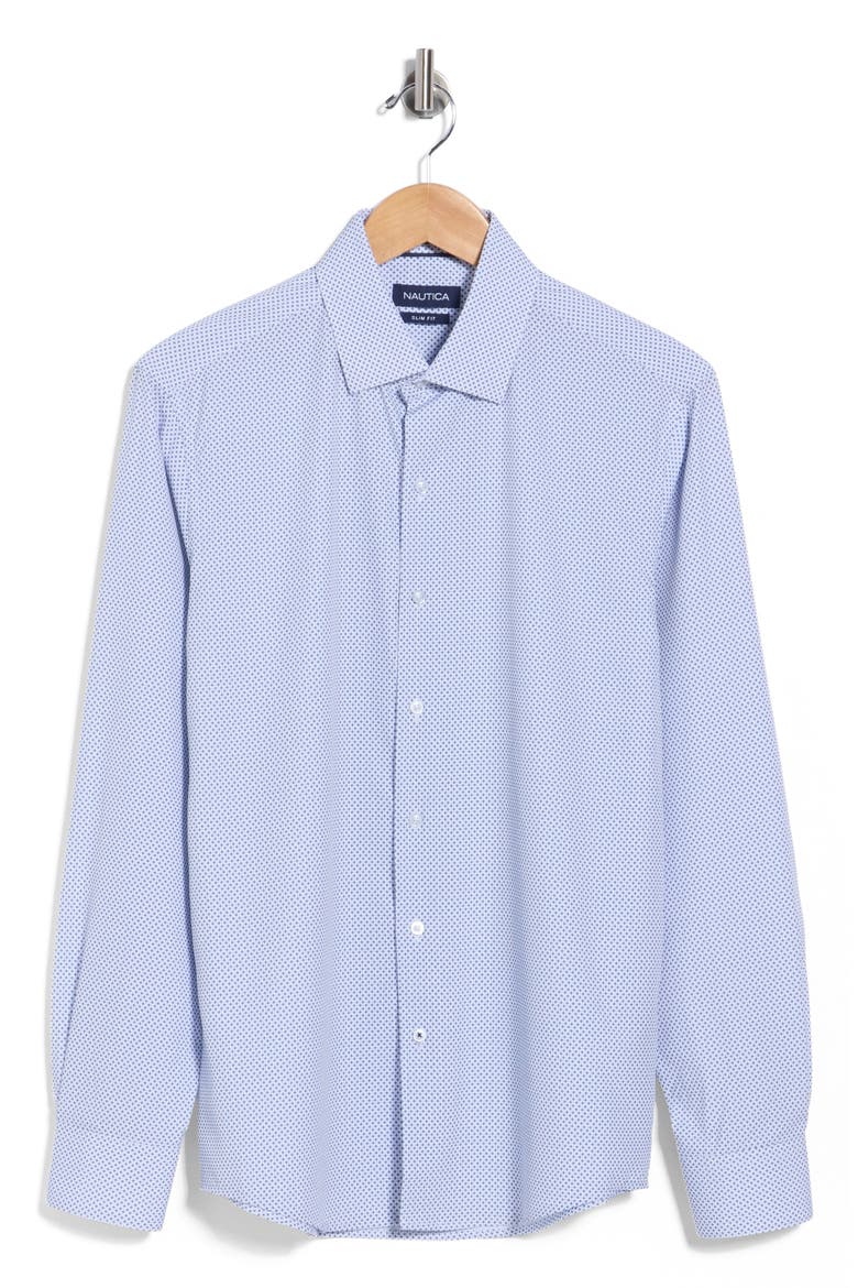 Slim Fit Microprint Stretch Shirt, Main, color, WHT/ NVY