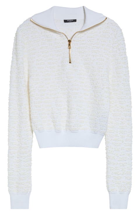 Half Zip Tweed Jacquard Sweater