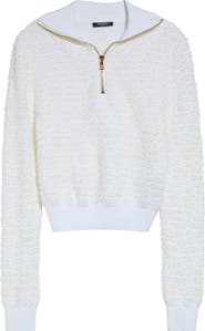 Balmain Half Zip Tweed Jacquard Sweater