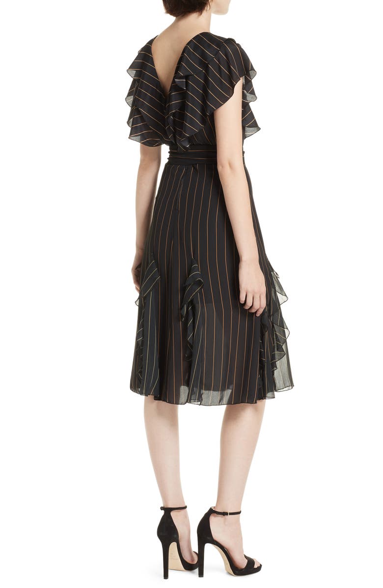 Alice + Olivia Tessa Ruffle Godet Stripe Dress, Alternate, color, 